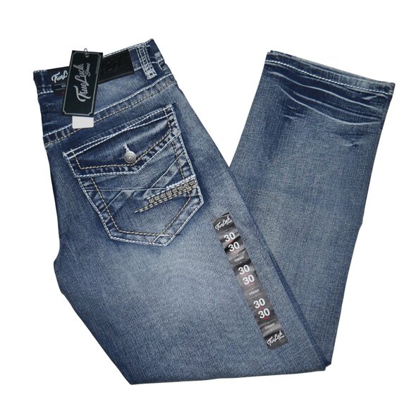 NEW True Luck Dark Wash Jeans Men's Size 30x30 Thick Stitch Straight Leg BKE - Picture 8 of 9
